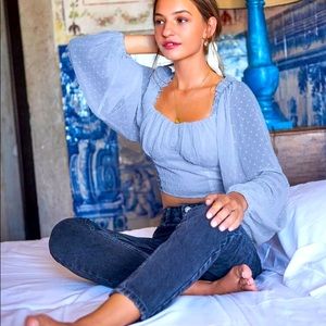 Swiss Dot LS Crop Blouse